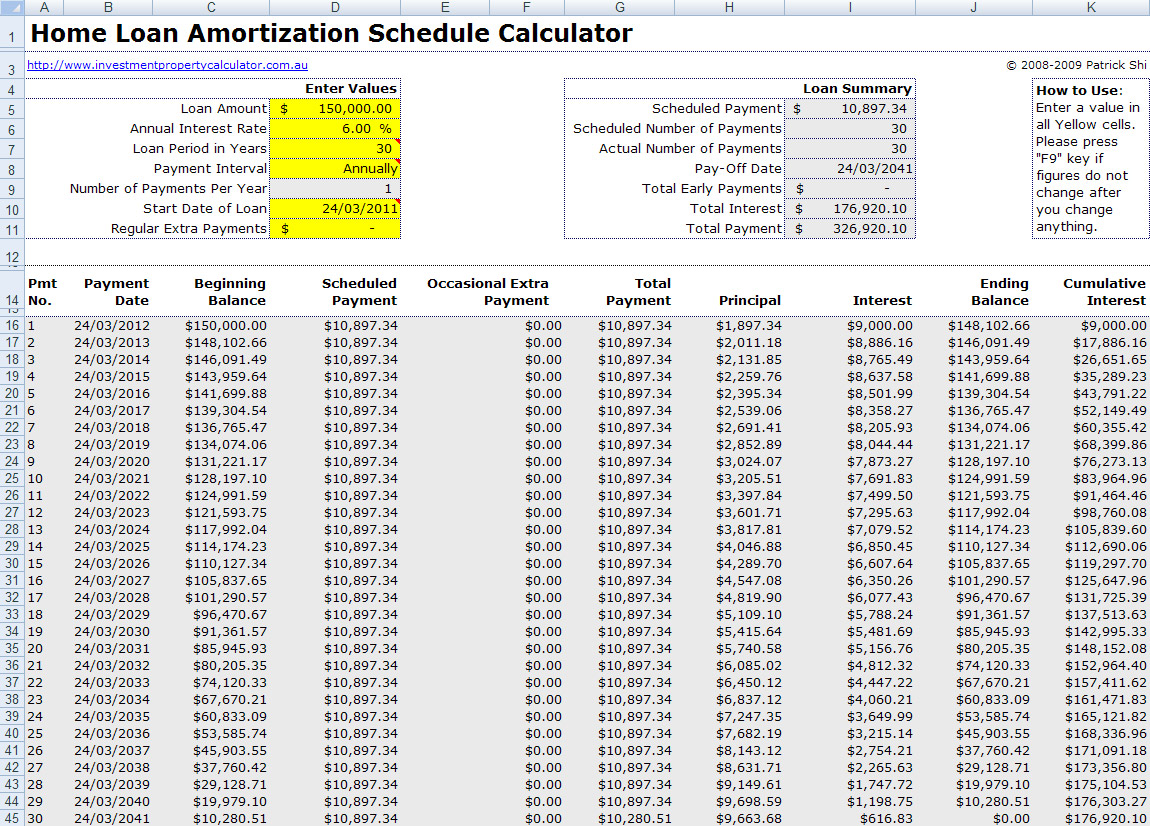 amortisation schedule excel template